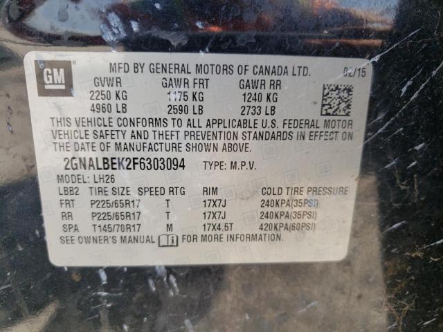Photo 10 from auction – 2015 CHEVROLET EQUINOX LT with VIN 2GNALBEK2F6303094