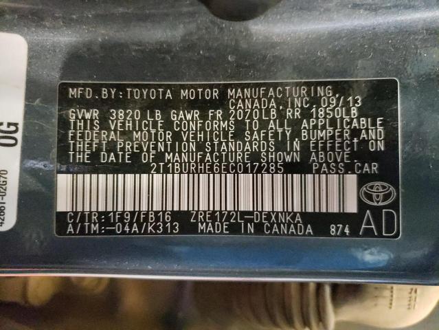 Photo 10 from auction – 2014 TOYOTA COROLLA L with VIN 2T1BURHE6EC017285
