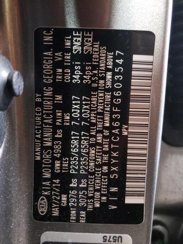 Photo 10 from auction – 2015 KIA SORENTO LX with VIN 5XYKTCA63FG603547