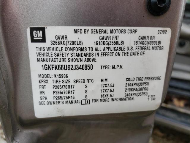 Photo 10 from auction – 2002 GMC DENALI XL with VIN 1GKFK66U92J340850