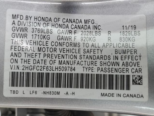 Photo 10 from auction – 2020 HONDA CIVIC LX with VIN 2HGFC2F63LH509784