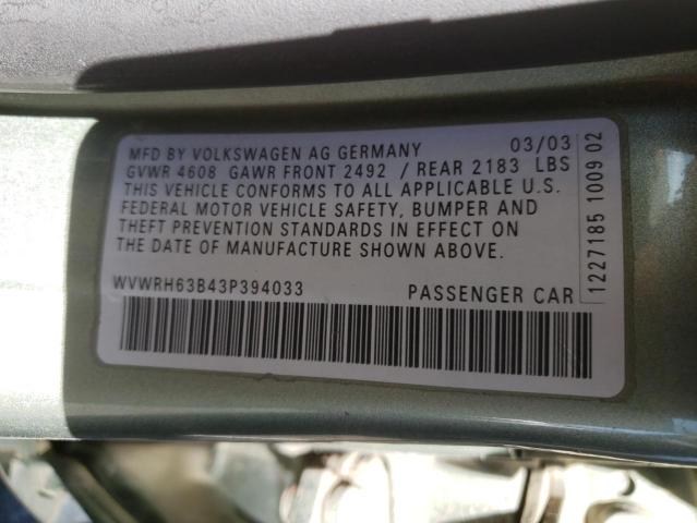 Photo 10 from auction – 2003 VOLKSWAGEN PASSAT with VIN WVWRH63B43P394033