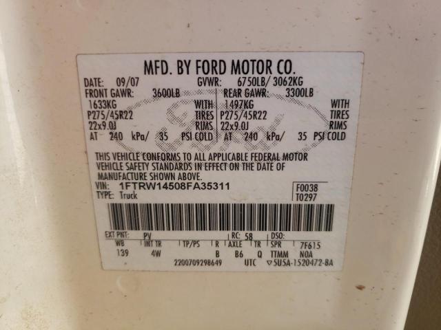 Photo 10 from auction – 2008 FORD F150 SUPER with VIN 1FTRW14508FA35311