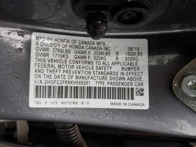 Photo 10 from auction – 2019 HONDA CIVIC LX with VIN 2HGFC2F6XKH589261