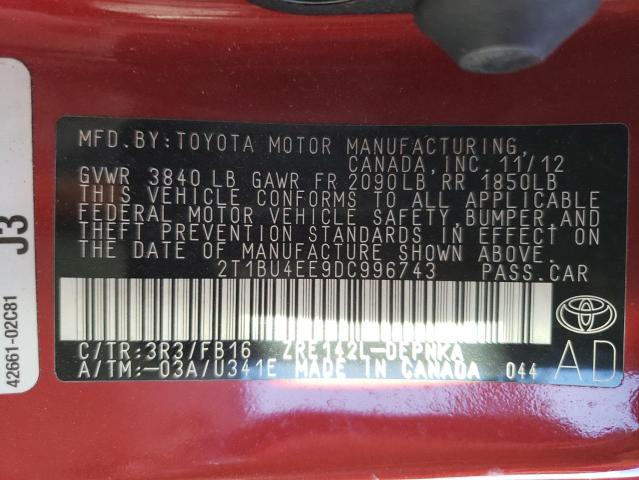 Photo 10 from auction – 2013 TOYOTA COROLLA BA with VIN 2T1BU4EE9DC996743