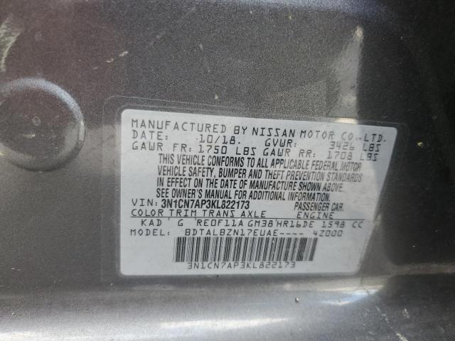 Photo 10 from auction – 2019 NISSAN VERSA S with VIN 3N1CN7AP3KL822173