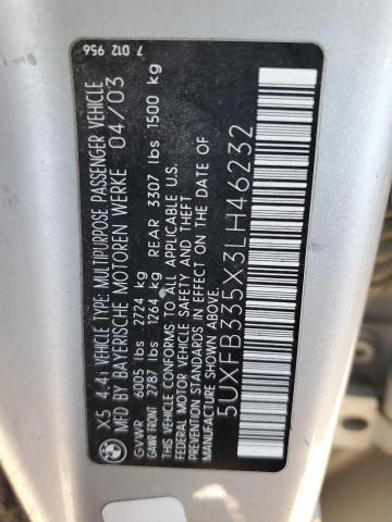 Photo 10 from auction – 2003 BMW X5 4.4I with VIN 5UXFB335X3LH46232