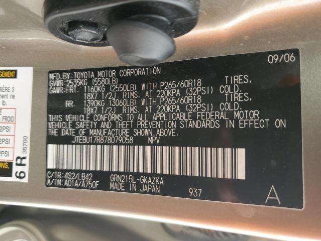 Photo 10 from auction – 2007 TOYOTA 4RUNNER LI with VIN JTEBU17R878079058