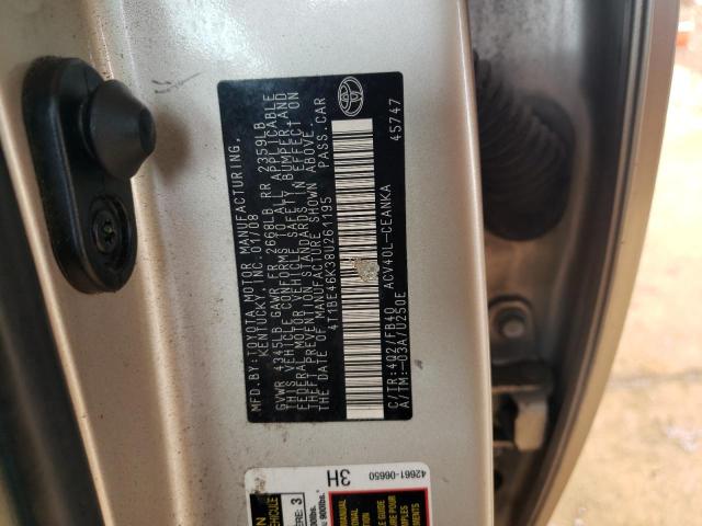 Photo 10 from auction – 2008 TOYOTA CAMRY CE with VIN 4T1BE46K38U261195