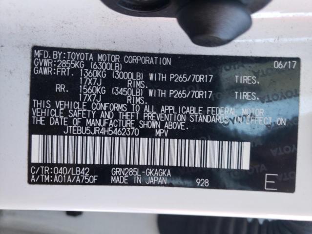 Photo 10 from auction – 2017 TOYOTA 4RUNNER SR with VIN JTEBU5JR4H5462370