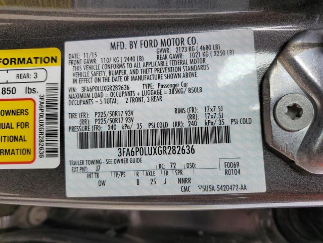 Photo 10 from auction – 2016 FORD FUSION SE with VIN 3FA6P0LUXGR282636