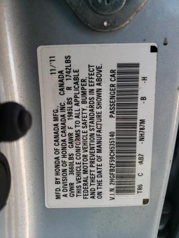Photo 10 from auction – 2012 HONDA CIVIC LX with VIN 2HGFB2F59CH535140