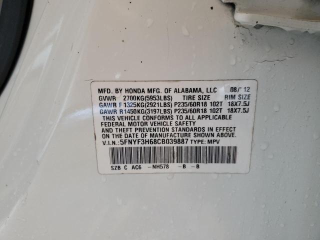 Photo 10 from auction – 2012 HONDA PILOT EXL with VIN 5FNYF3H68CB039887