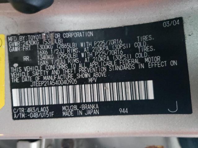 Photo 10 from auction – 2004 TOYOTA HIGHLANDER with VIN JTEEP21A540040905