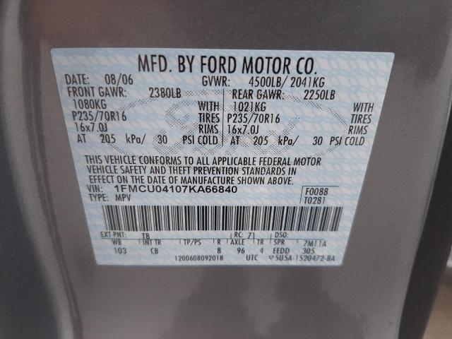 Photo 10 from auction – 2007 FORD ESCAPE LIM with VIN 1FMCU04107KA66840