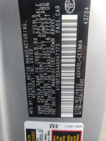 Photo 10 from auction – 2010 TOYOTA CAMRY BASE with VIN 4T1BF3EK4AU047170