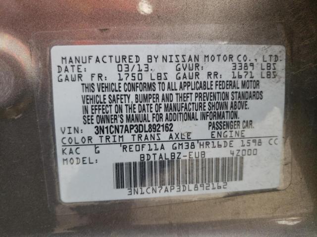 Photo 10 from auction – 2013 NISSAN VERSA S with VIN 3N1CN7AP3DL892162