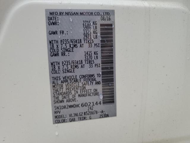 Photo 10 from auction – 2017 NISSAN PATHFINDER with VIN 5N1DR2MM0HC602144