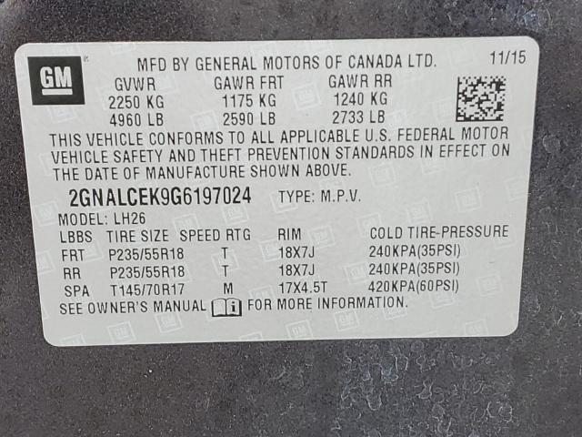 Photo 10 from auction – 2016 CHEVROLET EQUINOX LT with VIN 2GNALCEK9G6197024