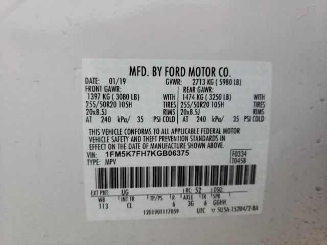 Photo 13 from auction – 2019 FORD EXPLORER L with VIN 1FM5K7FH7KGB06375