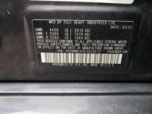 Photo 10 from auction – 2012 SUBARU LEGACY 2.5 with VIN 4S3BMBC63C3023512