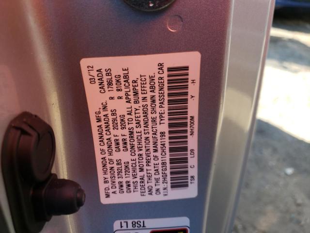 Photo 10 from auction – 2012 HONDA CIVIC EXL with VIN 2HGFG3B11CH541198