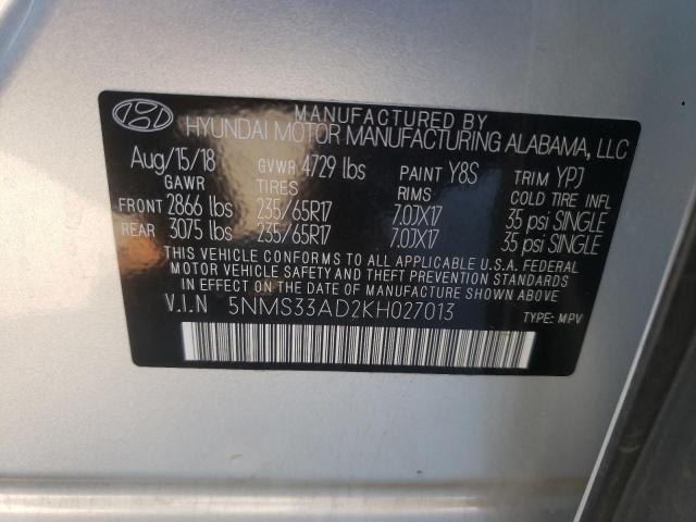 Photo 10 from auction – 2019 HYUNDAI SANTA FE S with VIN 5NMS33AD2KH027013