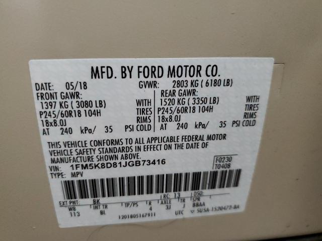 Photo 10 from auction – 2018 FORD EXPLORER X with VIN 1FM5K8D81JGB73416