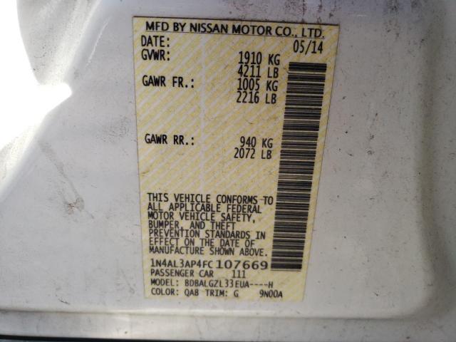 Photo 10 from auction – 2015 NISSAN ALTIMA 2.5 with VIN 1N4AL3AP4FC107669