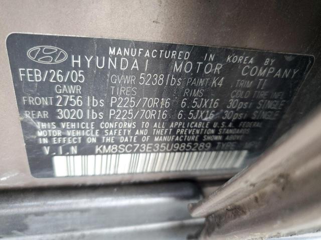 Photo 10 from auction – 2005 HYUNDAI SANTA FE G with VIN KM8SC73E35U985289