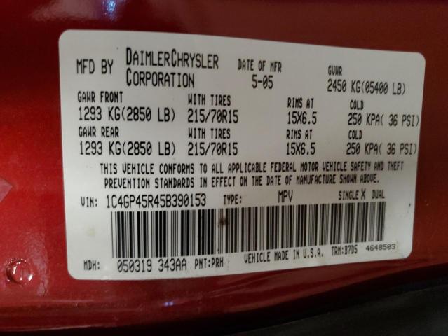 Photo 10 from auction – 2005 CHRYSLER TOWN & COU with VIN 1C4GP45R45B390153
