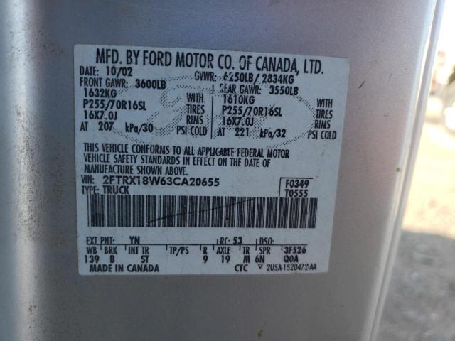Photo 10 from auction – 2003 FORD F150 with VIN 2FTRX18W63CA20655