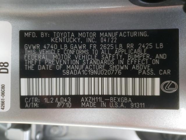 Photo 10 from auction – 2022 LEXUS ES 300H BA with VIN 58ADA1C19NU020776