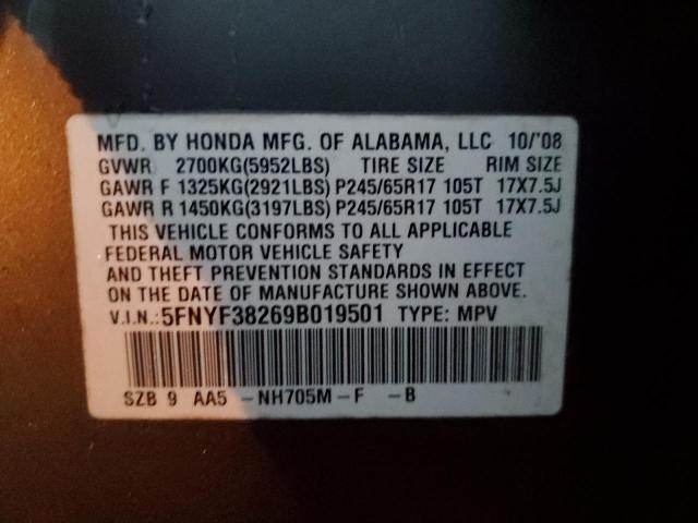Photo 10 from auction – 2009 HONDA PILOT LX with VIN 5FNYF38269B019501