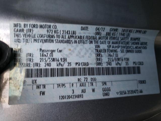 Photo 10 from auction – 2012 FORD FOCUS SEL with VIN 1FAHP3M20CL404100
