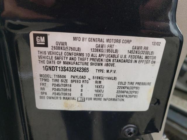 Photo 10 from auction – 2003 CHEVROLET TRAILBLAZE with VIN 1GNDT13S432242365