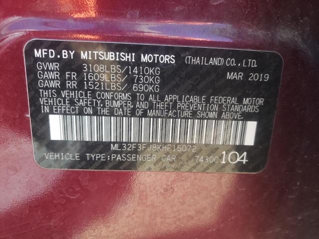 Photo 10 from auction – 2019 MITSUBISHI MIRAGE with VIN ML32F3FJ8KHF15072
