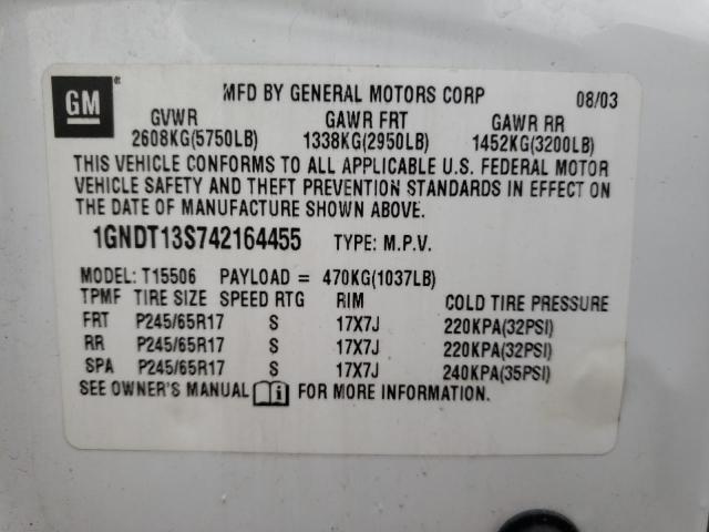 Photo 10 from auction – 2004 CHEVROLET TRAILBLAZE with VIN 1GNDT13S742164455