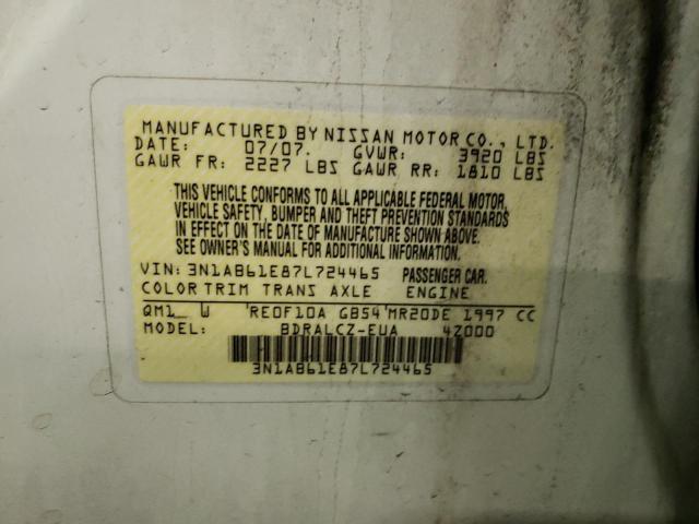 Photo 10 from auction – 2007 NISSAN SENTRA 2.0 with VIN 3N1AB61E87L724465