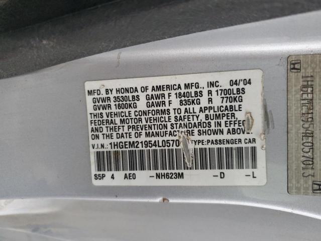 Photo 10 from auction – 2004 HONDA CIVIC EX with VIN 1HGEM21954L057013