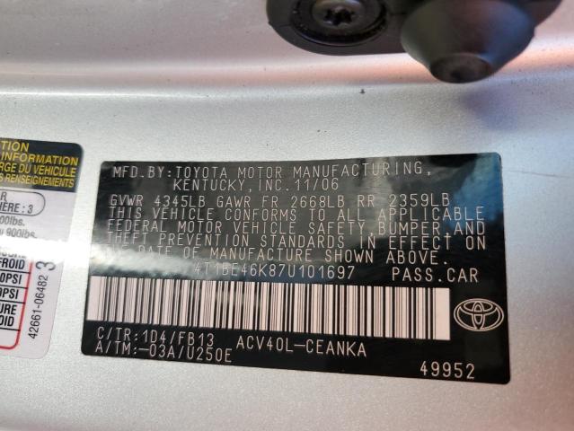 Photo 10 from auction – 2007 TOYOTA CAMRY with VIN 4T1BE46K87U101697