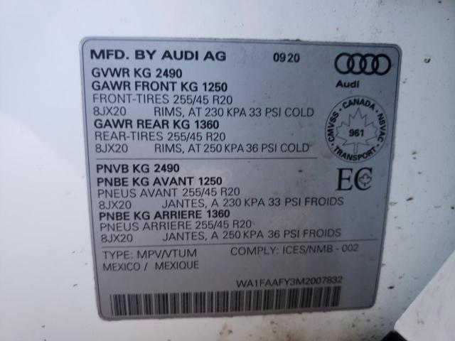 Photo 10 from auction – 2021 AUDI Q5 TECHNIK with VIN WA1FAAFY3M2007832