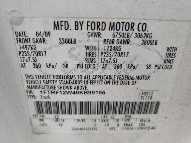 Photo 10 from auction – 2009 FORD F150 with VIN 1FTRF12W49KB99195