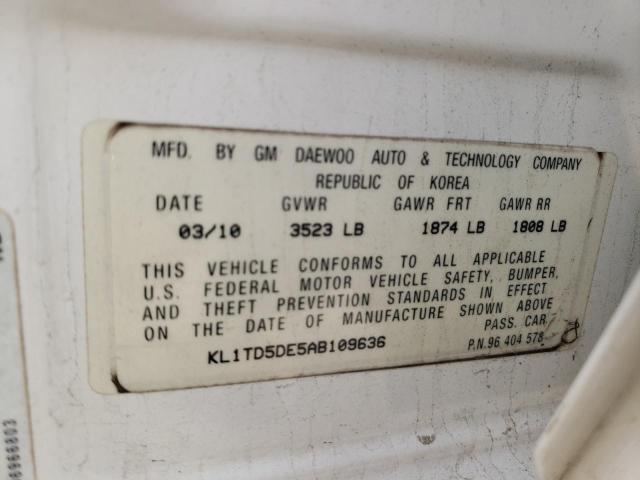 Photo 10 from auction – 2010 CHEVROLET AVEO LS with VIN KL1TD5DE5AB109636