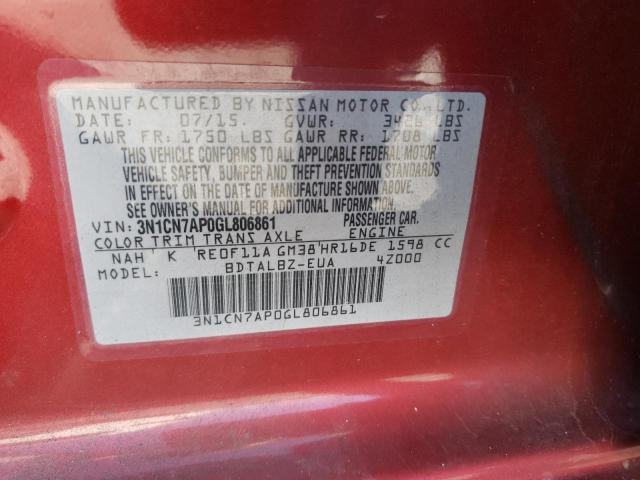 Photo 10 from auction – 2016 NISSAN VERSA S with VIN 3N1CN7AP0GL806861