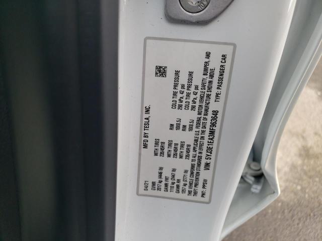 Photo 10 from auction – 2021 TESLA MODEL 3 with VIN 5YJ3E1EA3MF963648