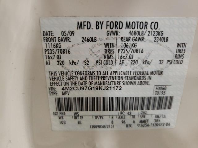 Photo 10 from auction – 2009 MERCURY MARINER PR with VIN 4M2CU97G19KJ21172