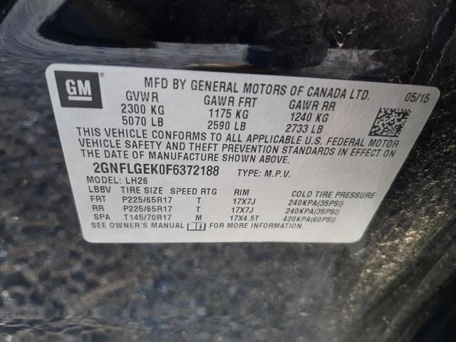 Photo 10 from auction – 2015 CHEVROLET EQUINOX LT with VIN 2GNFLGEK0F6372188
