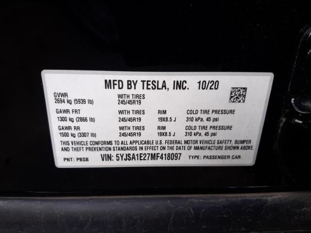 Photo 10 from auction – 2021 TESLA MODEL S with VIN 5YJSA1E27MF418097