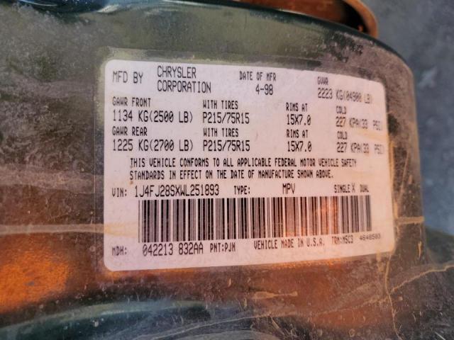 Photo 10 from auction – 1998 JEEP CHEROKEE S with VIN 1J4FJ28SXWL251893